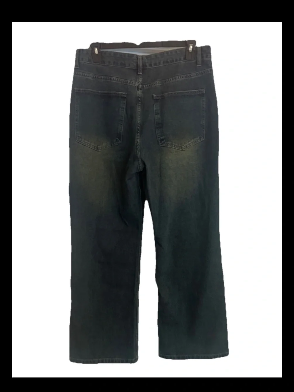 Men's Wide-Leg Dark Blue Denim Jeans 5-Pocket Zip Button Solid